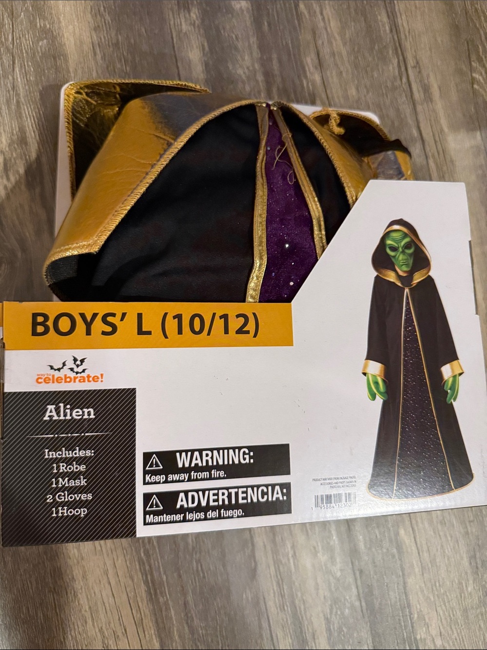 Alien Halloween Costume - Black, Gold & Purple (Size large 10/12)